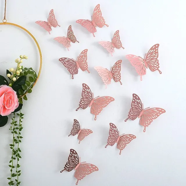 Set of 3D adhesive butterfly stickers on the wall - different colors