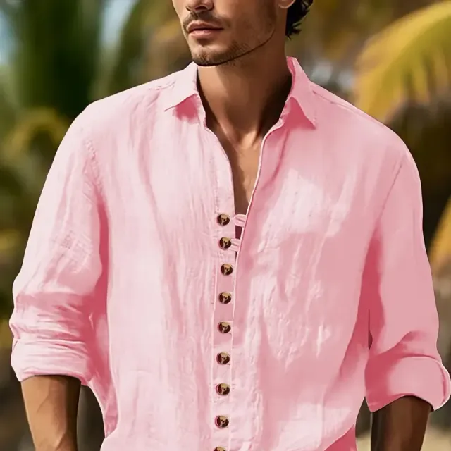 Men's breathable linen shirt in casual vintage style with long sleeves and buttons