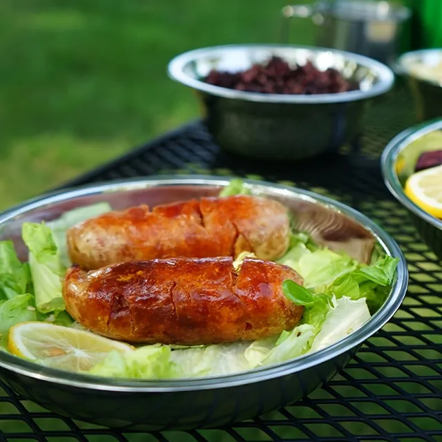 22-dielna sada kempingového riadu s cestovnou barbecue doskou, domáci hrniec na polievku, misy a taniere - Vonkajší sporák