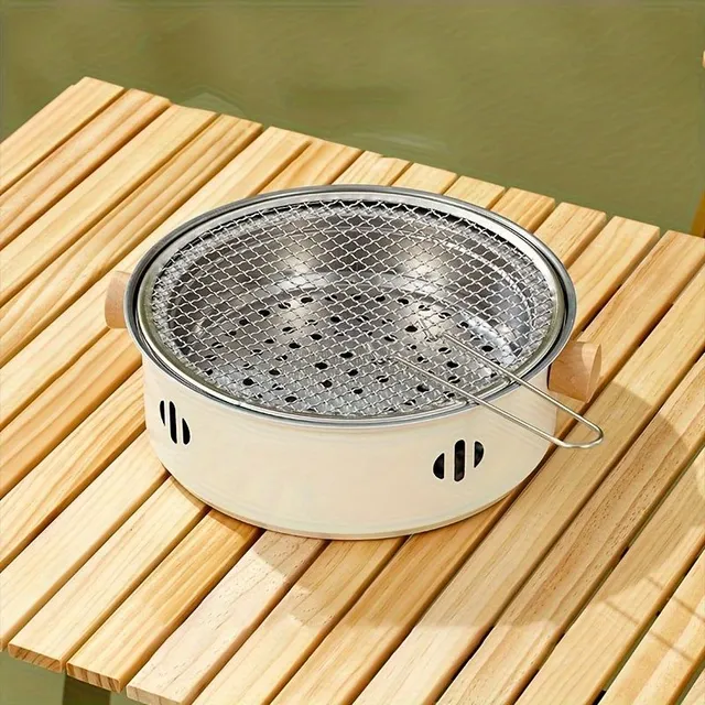 Grill for charcoal - 1 pc, portable, stainless steel, foldable, round grid with non-sticky surface, outdoor camping (without charcoal)