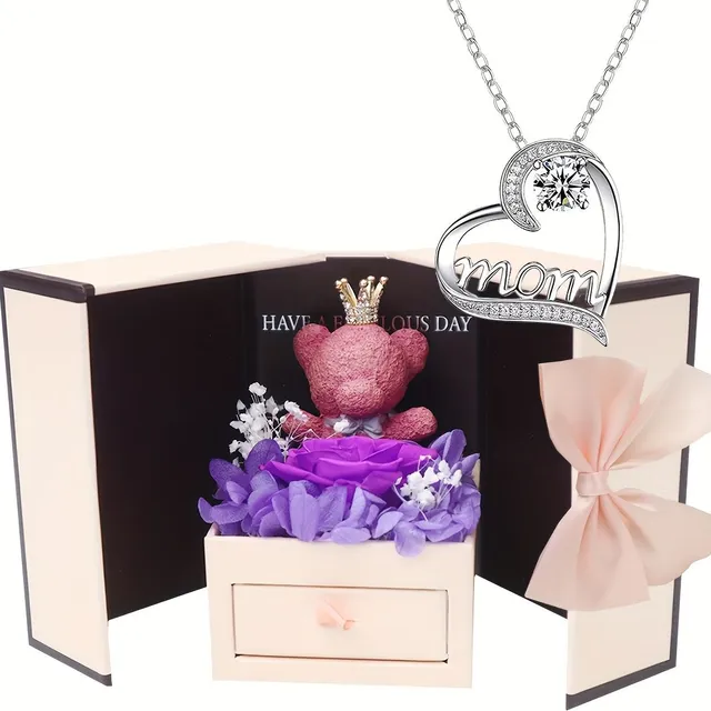 Bel amour : set cadeau avec rose éternelle et colliers pour maman pour la fête des mères, la Saint-Valentin et d'autres fêtes