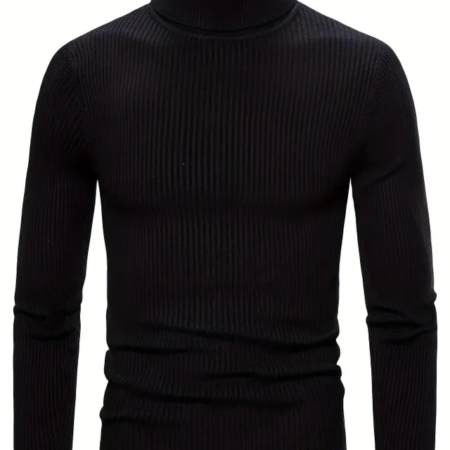 Male turtleneck, knitted, slim-fit, for leisure, warm monochrome, high elastic sweater in autumn and winter.