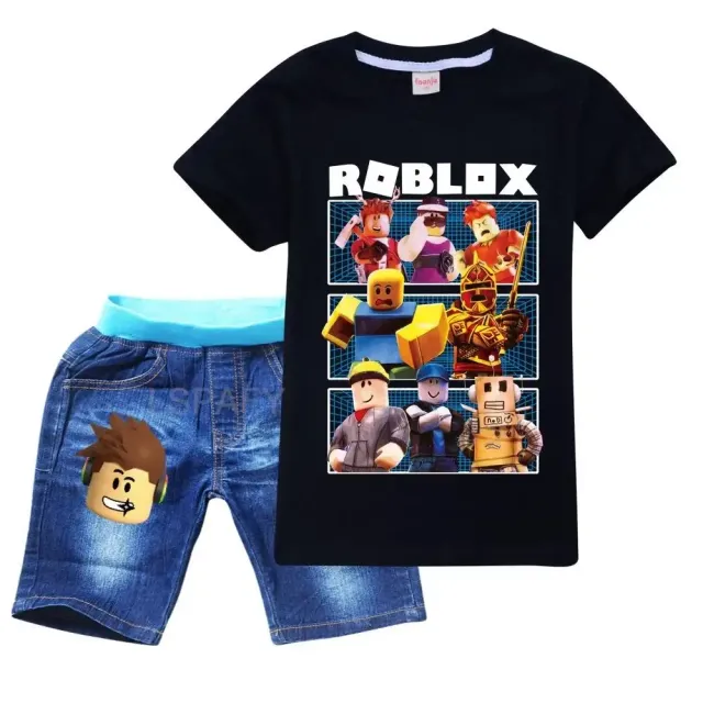 Set of boys' clothes - T-shirt with short sleeves and shorts with prints of favorite characters from the game ROBLOX