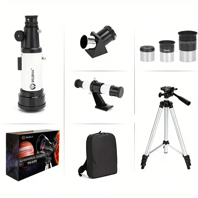 Telescop pentru adulți - Telescop astronomic 70mm, 400mm, montură AZ, pentru începători, observarea stelelor, refractor, telescop de călătorie, adaptor pentru smartphone, telecomandă wireless