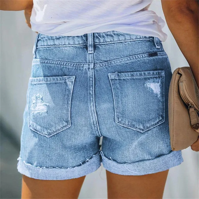 Dámske sexy džínsové šortky zdobené gombíkmi