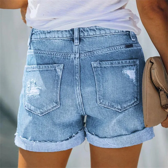 Pantaloni scurți sexy din denim pentru femei decorați cu nasturi