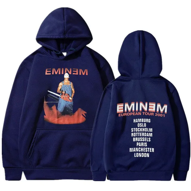 Bluză trendy cu buzunar tip marsupiu și glugă cu tiparul celebrului rapper EMINEM