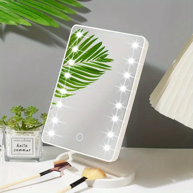 Oglindă cosmetică iluminată, pătrată, alimentată cu baterii și USB, alimentare duală, control tactil, lumină reglabilă, portabilă, pentru masă în dormitor și cămin