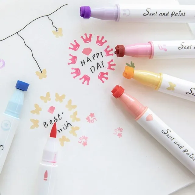 Modern trendy color set of favourite markers with stamp 2v1 - 6 colors