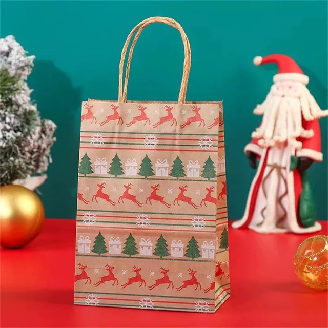 Sac din hârtie cu motiv de Crăciun 21 x 15 x 8 cm 4 bucăți