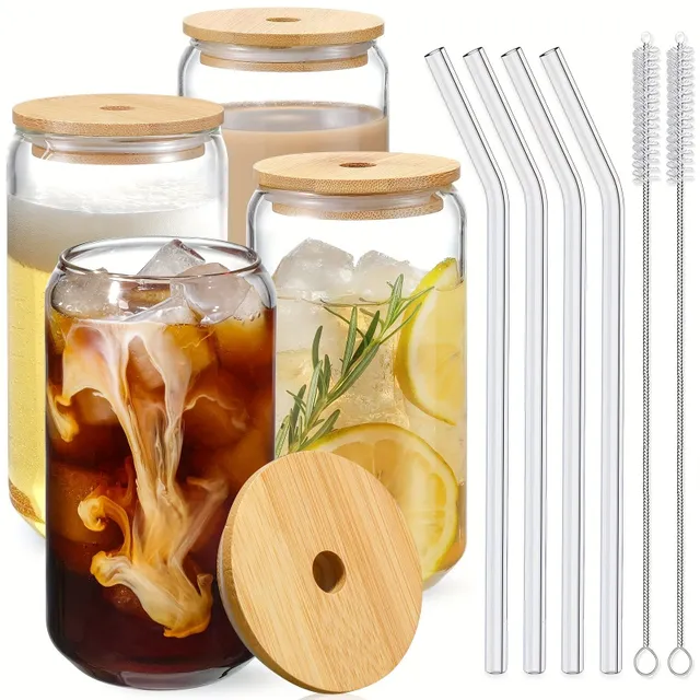 4pcs Drinking glasses with bamboo lids and a set of glass slams