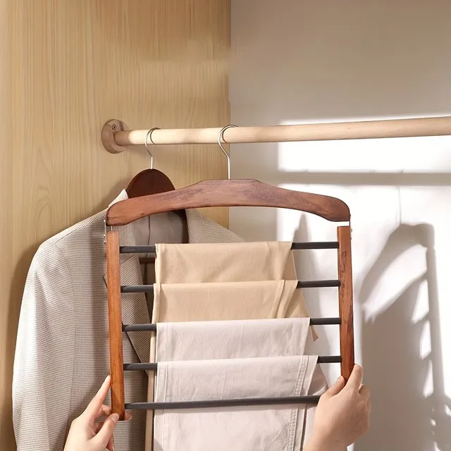 Wooden multi-level rack for trousers