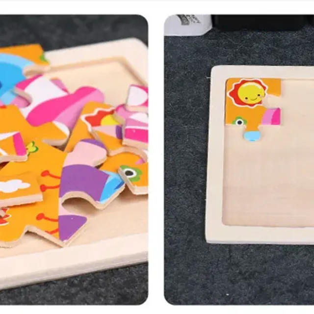 Puzzle din lemn pentru copii 11x11 cm: Vehicule, animale, motive desenate, Jucării educaționale Montessori pentru copii