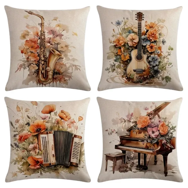 Pillow coating with abstract geometric motif of musical instruments for home decoration