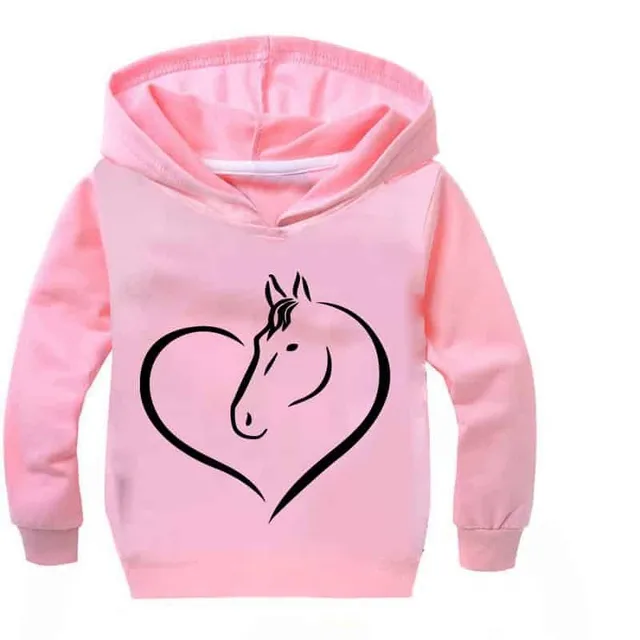 Girl's stylish sweatshirt with hooded horse, heart