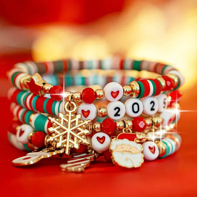 Juego de 5 pulseras de colores de Santa Claus, estilo Y2K, ideal para niñas - regalo navideño original