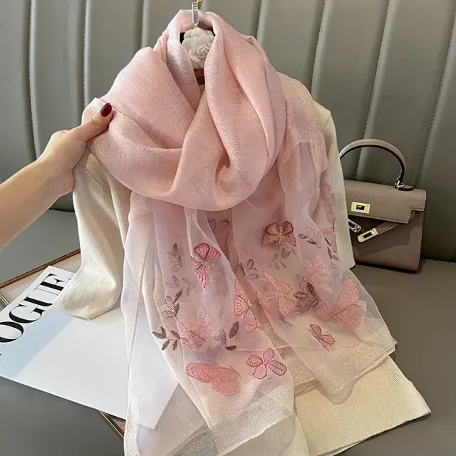 Luxury silk scarf in size 70x180 cm for women with fashion embroidery