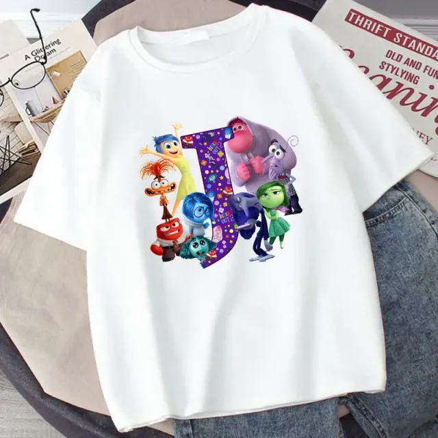 Stylish children's T-shirt printed with letters and characters from the fairy tale Inside Out 2 - Inside Out 2