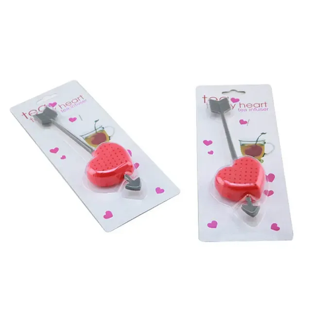Designed silicone tea sieve in the shape of a heart pierced with an arrow of love