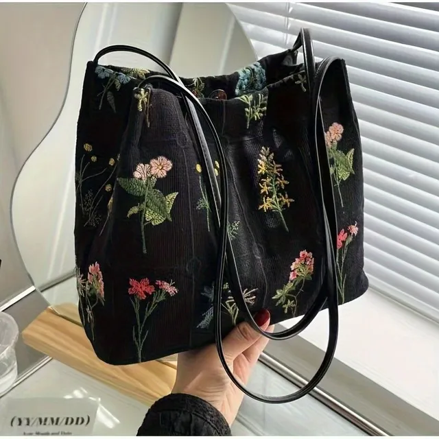 Flower shopping bag with printing + fashion embroidery shoulder bag + women's occasional purse and wallet