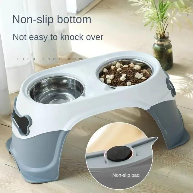 Increased stainless steel bowls for dogs with neck protection rack