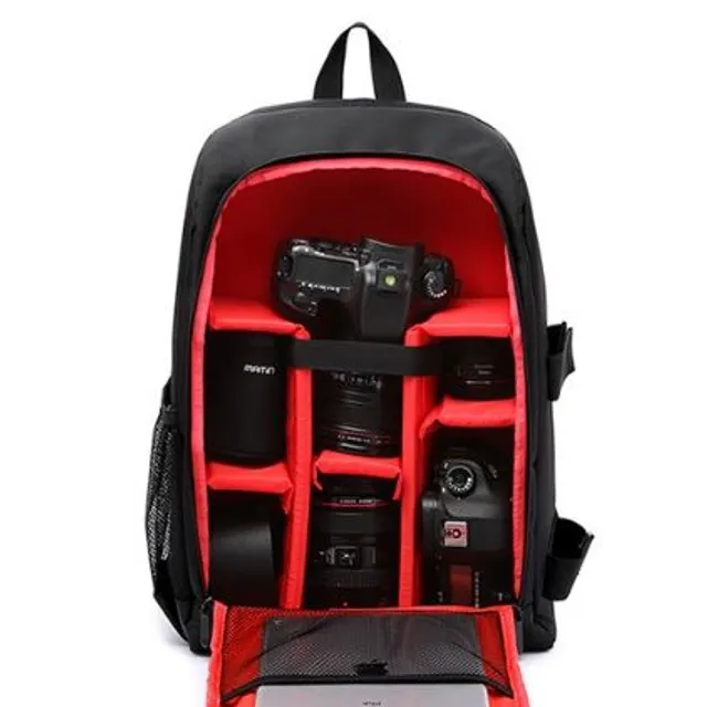 Camera backpack with accessories cervena