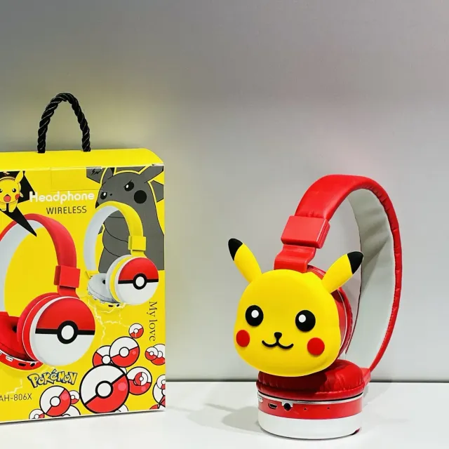 Detské štýlové bluetooth slúchadlá s tvárou obľúbeného Pokemon Pikachu