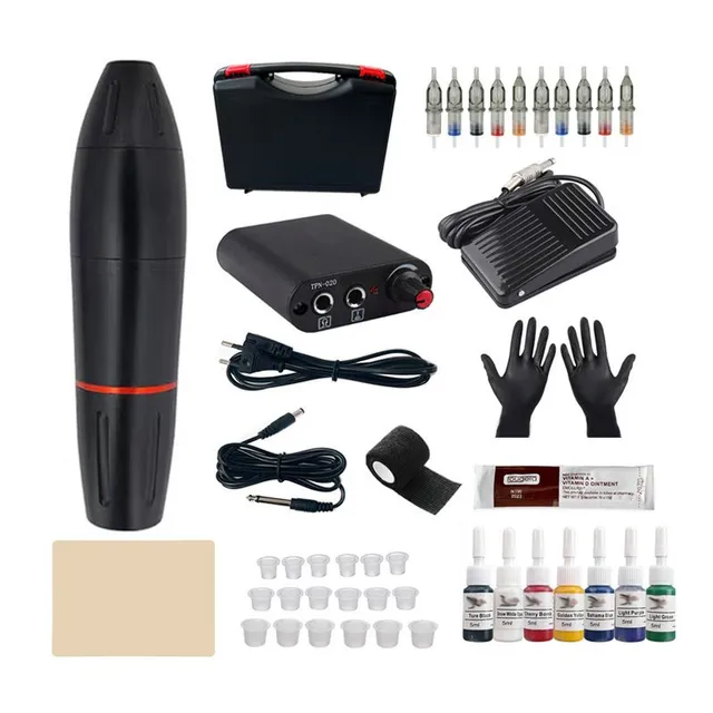 Set profesional de mașină de tatuat wireless cu sursă de alimentare - Set de tatuaje cu mașină wireless și cartridge 1300 mAh 11,7 x 2,9 cm