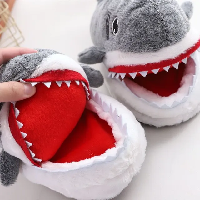 Funny plush shark slippers