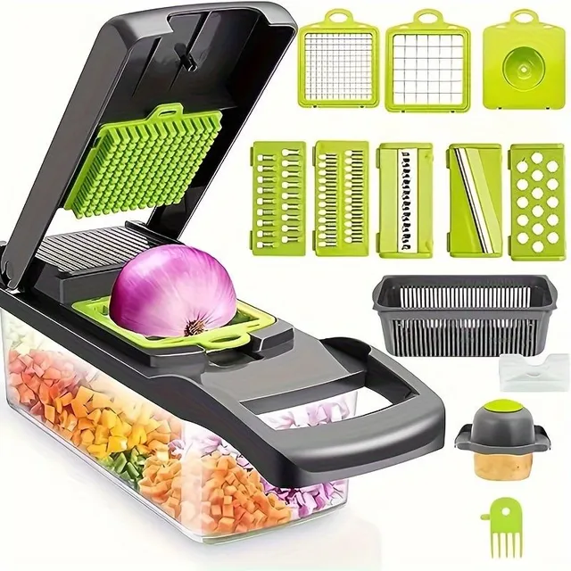 Universal kitchen chopper and grater for fruits and vegetable with container (16 pieces)