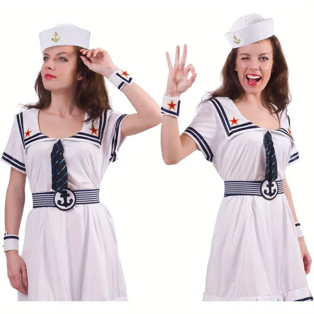 Adjustable white sailor cap captain with gold embroidery for costumes and thematic parties