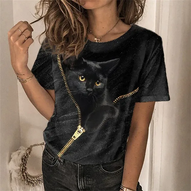 Luxury ladies short sleeve T-shirt made of highly comfortable material with Desmond cat print