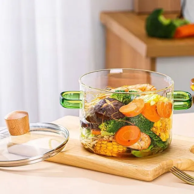 Highly resistant borosilicate glass pot, 1.5 l, suitable for open flame