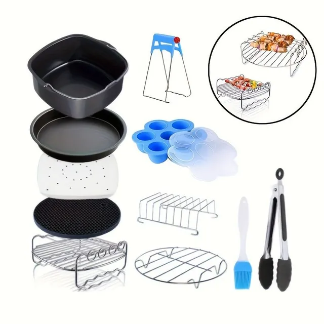 17.78 Cm Air Fryer Accessories 11 Pcs Compatible With Ninja Foodi 5&6.5&8qt (OP101,OP301,OP302,OP401,FD401) A Growise Cosori Ninja A Philips Fit All 3.7QT - 5.3QT - 5.8QT, Metal Holder, Holder for Spies and Spies, Atd., Non-sticky Coating, Dishwasher
