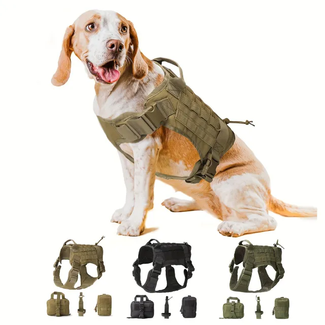 1pc Tactical harness for service dogs, Comfortable Vest for training dogs harness for home pets with chest and back pockets, combination and holder for bottle for medium and large dogs