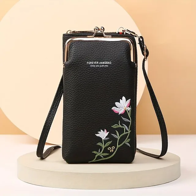 Elegáns mini crossbody táska virágmintával és kártyazsebbel