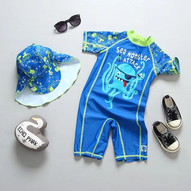 Boys' summer bathing set overalls with cap