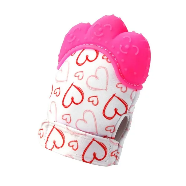 Detská silikónová rukavice na hryzenie smile-rose-red