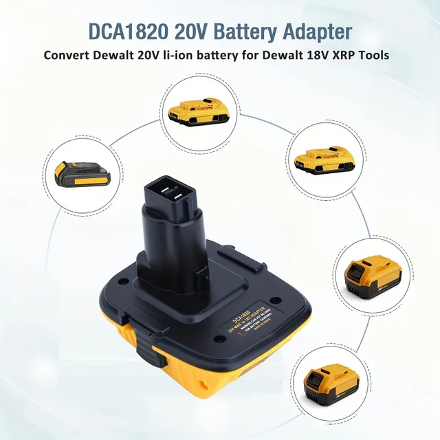 Adaptér DCA1820 pro 20V Li-ion baterie DCB206, DCB204, DCB203 - nahrazuje 18V Ni-Cd & Ni-Mh baterie DC9096, DC9098