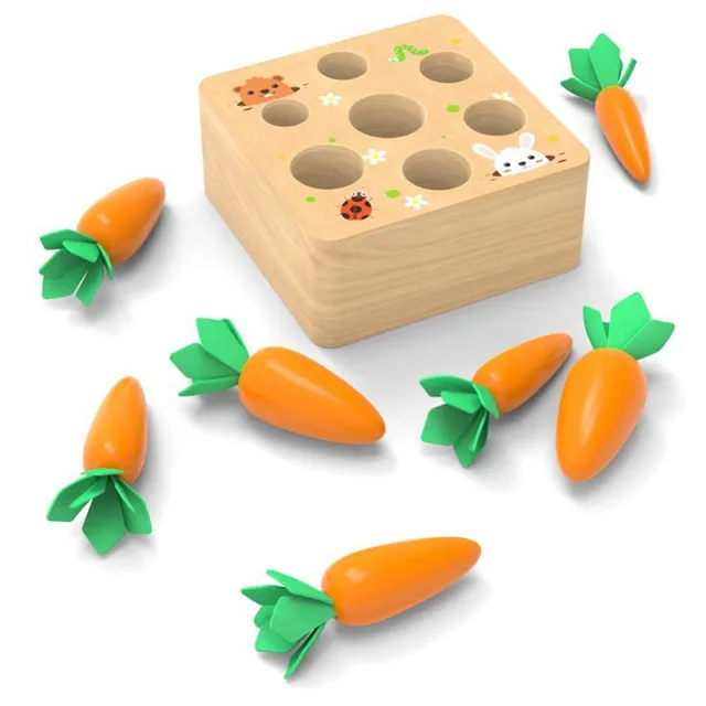 Fából készült betétes játék sárgarépával