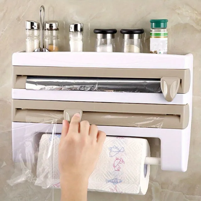 Kitchen wipe holder with cutting machine 3v1 - foil, napkins, foil for smooth cuts - organizer of kitchen utensils