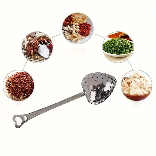 Practical tea sieve in the shape of a heart made of stainless steel with comfortable handle