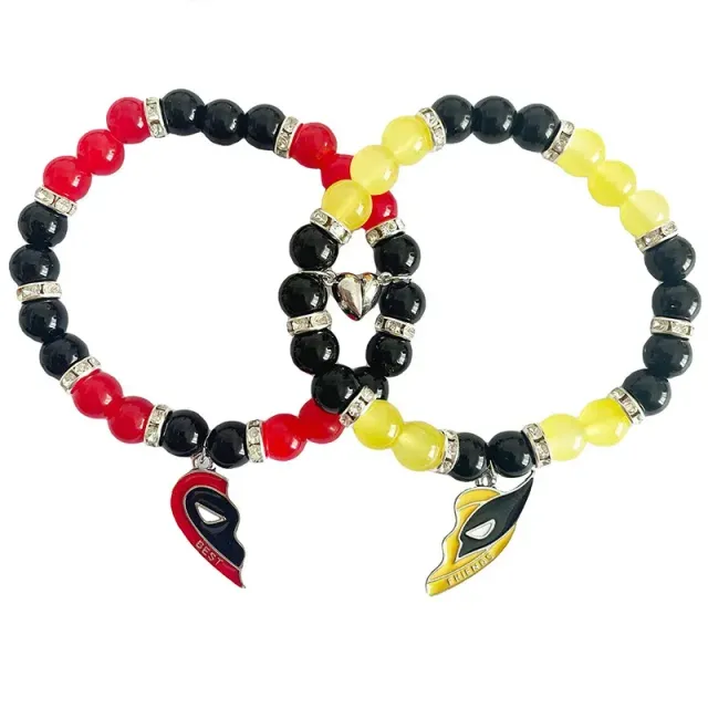 Unisex bead bracelet friendship with theme of popular action heroes Deadpool and Wolverine - 1 pair