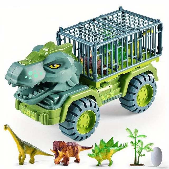 Prehistoric party: Dino kit with models, trucks and eggs