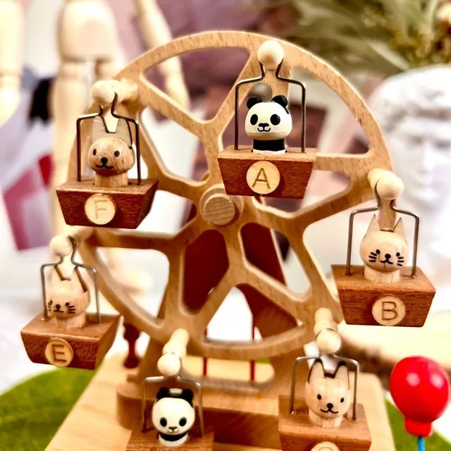 Wooden music box with moving carousel and pets