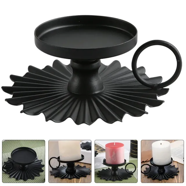 Decorative candle stand made of iron in black color - 10 cm
