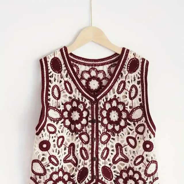 Gilet en tricot boho avec motif ajouré - taille unique pour filles