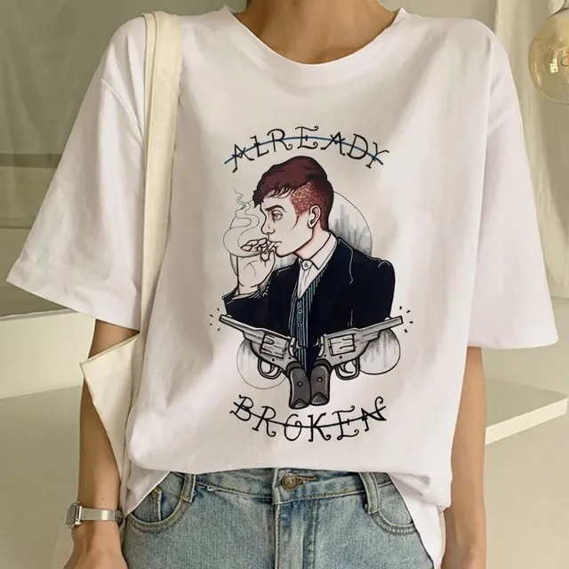 Tricou oversize pentru femei cu mânecă scurtă și imprimeu Peaky Blinders