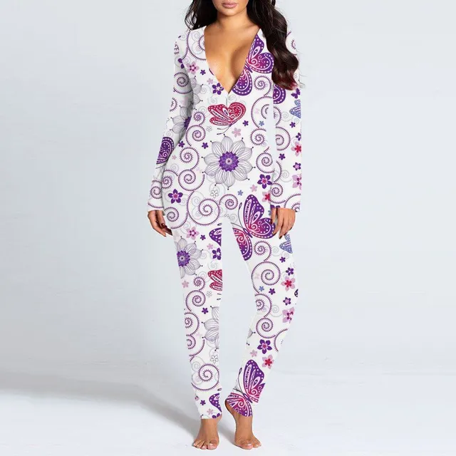 Ladies long sleepsuit - print of beautiful butterflies