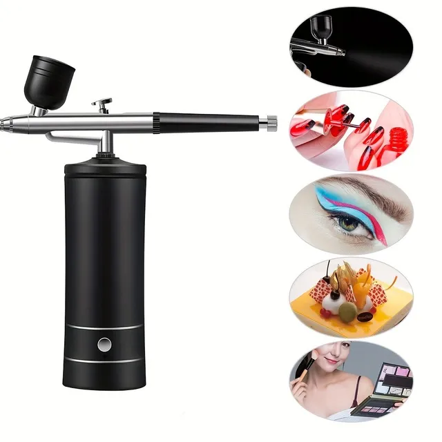 Professional set of spray gun with compressor and oxygenator for makeup, tattoo, nails, body art and sunbathing - Beauty of airbrush